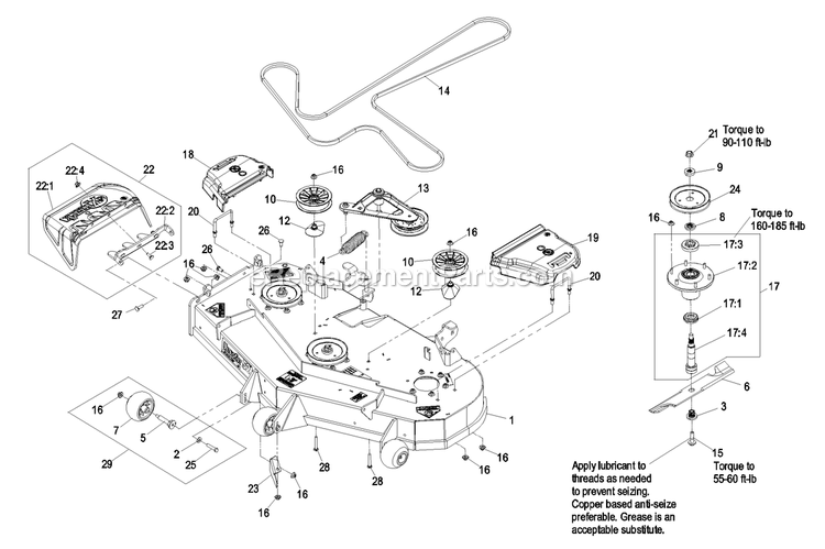Deck Group (2) Diagram and Parts List for LZZ23KA526 (790000-849999)(2009) Exmark Lawn Mower
