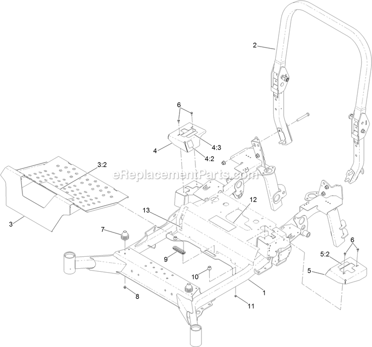 Frame Assembly Diagram and Parts List for LZS88CDYM96RW0 (402082300-404314158)(2018) Exmark Lawn Mower