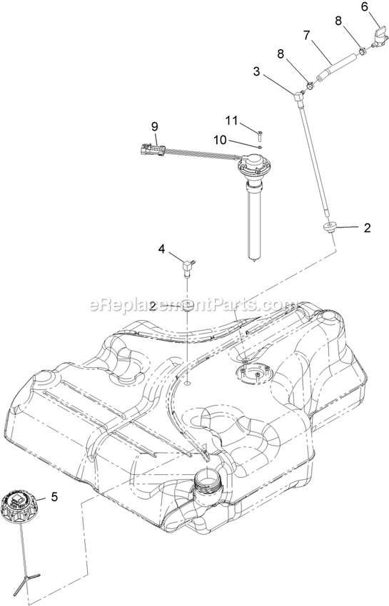 Fuel Tank Assembly Diagram and Parts List for LZE27KC604 (920000-999999)(2011) Exmark Lawn Mower