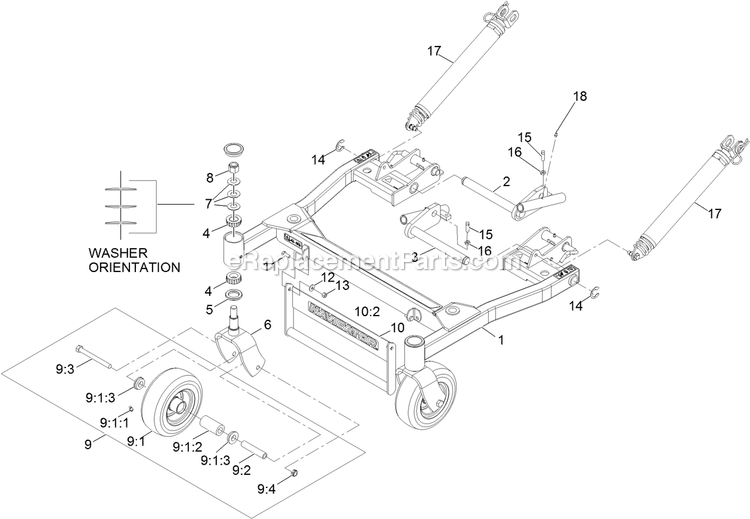Deck Support Frame Assembly Diagram and Parts List for NVS740CKC42000 (404314159-406294344)(2019) Exmark Lawn Mower