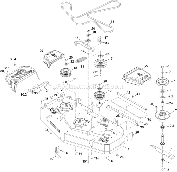 Deck Assembly Diagram and Parts List for STS651GKA48400 (406294345-408644345)(2020) Exmark Lawn Mower