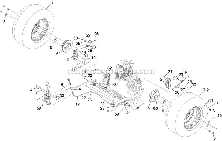 Rear Wheel And Park Brake Assembly Diagram and Parts List for LZS742KC604 (314000000-314999999)(2014) Exmark Lawn Mower