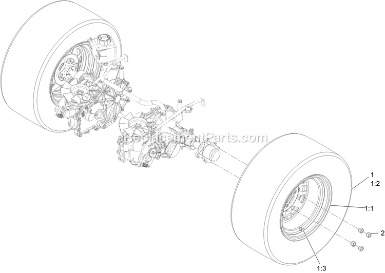 Rear Wheel Assembly Diagram and Parts List for RAS691GKA523A3 (411294212-999999999)(2022) Exmark Lawn Mower