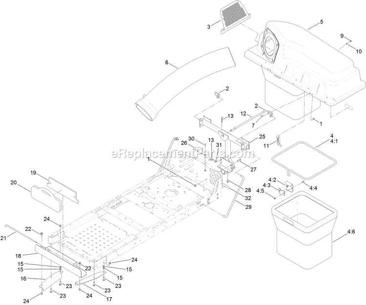 Frame And Bag Assembly Diagram and Parts List for 126-7506 (316000000-399999999)(2016) Exmark Lawn Tractor Accessories