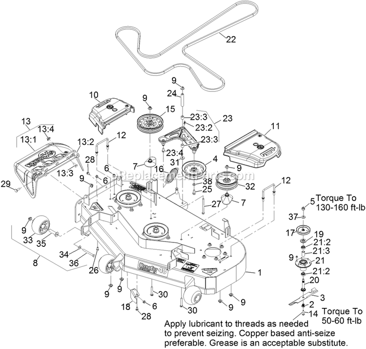 Deck Assembly Diagram and Parts List for PNS651KA483 (314000000-314999999)(2014) Exmark Lawn Mower