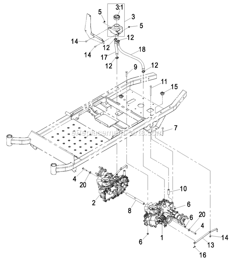 Transaxle Group Diagram and Parts List for QSP20BV443 (850000-919999)(2010) Exmark Lawn Mower