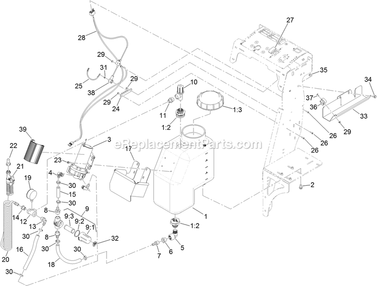 7 Gallon Isolated Tank Assembly Diagram and Parts List for 142-2272  Exmark Sprayer