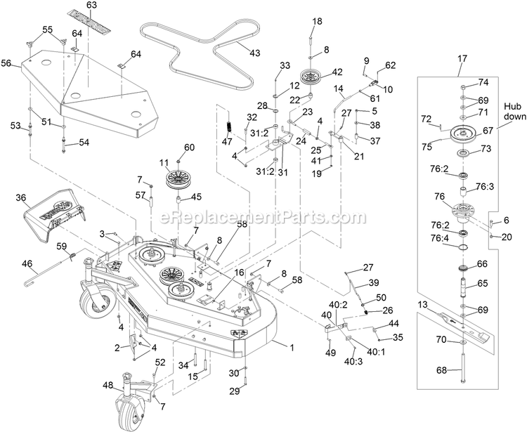 Deck Assembly Diagram and Parts List for VHS481GKA48300 (400000000-402082299)(2017) Exmark Lawn Mower