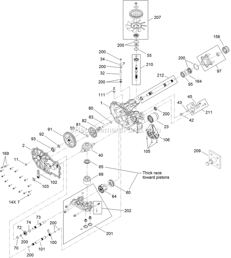 Right Hand Hydro Transaxle Assembly Diagram and Parts List for QTS691KA502 (313000000-313999999)(2013) Exmark Lawn Mower