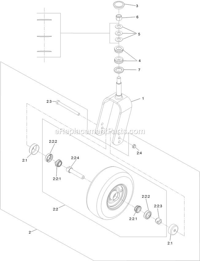 Caster Tire Assembly Diagram and Parts List for LZS88CDYM96RW0 (402082300-404314158)(2018) Exmark Lawn Mower