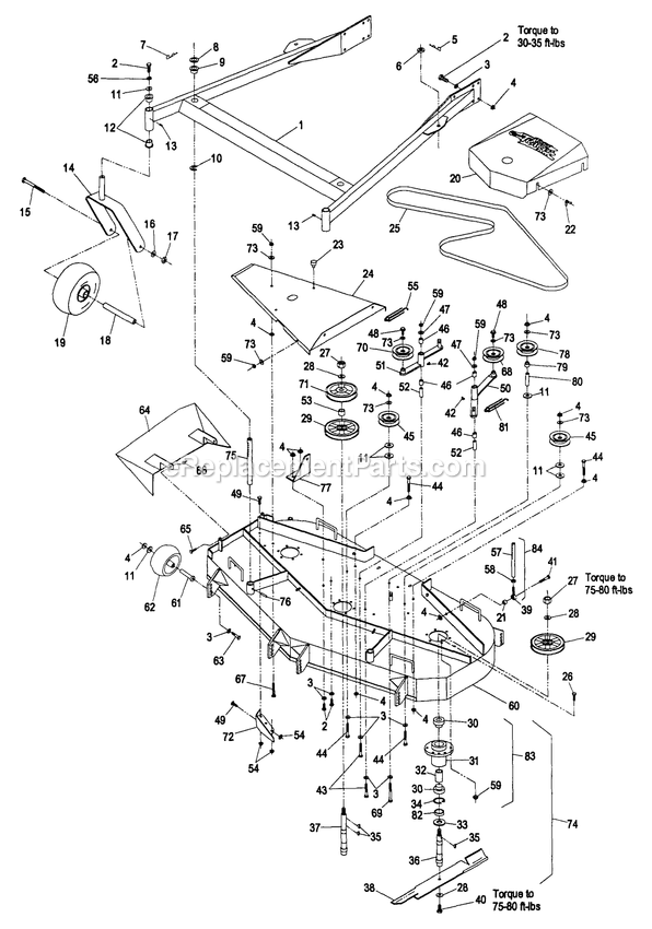 Mower Deck (2) Diagram and Parts List for TT19KA (190000-219999)(1999) Exmark Lawn Mower