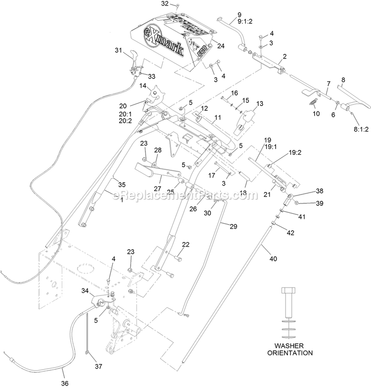 Ecs Upper Handle And Controls Diagram and Parts List for MGS481CKA48300 (316000000-399999999)(2016) Exmark Lawn Mower
