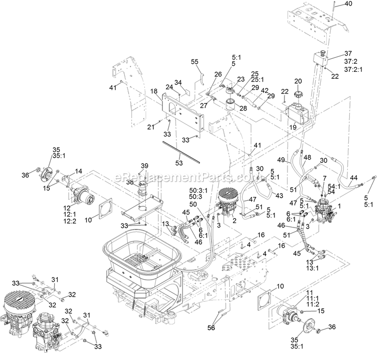 Hydraulic Assembly Diagram and Parts List for 34220 400000000-999999999 Exmark Sprayer