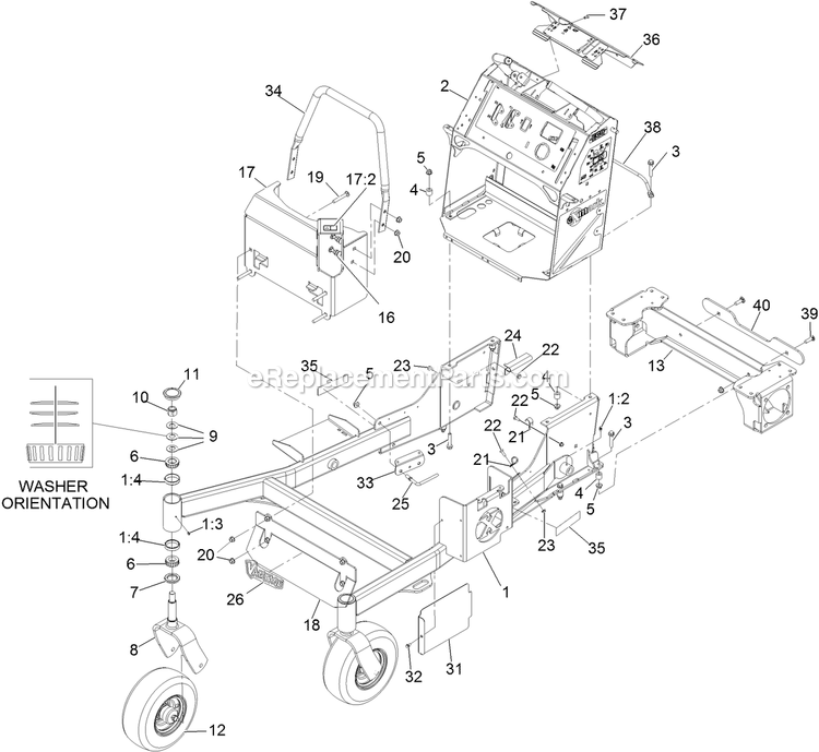 Main Frame Assembly Diagram and Parts List for VTX740EKC604 (314000000-314999999)(2014) Exmark Lawn Mower