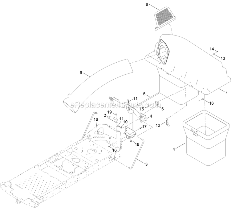 Twin Bag Assembly Diagram and Parts List for 142-6388 (408644346-411294211)(2021) Exmark Lawn Tractor Accessories