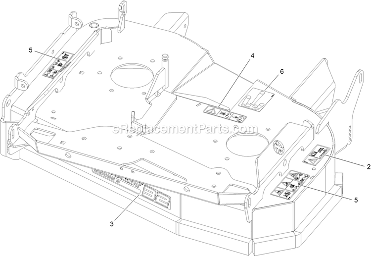 Deck With Decals Assembly Diagram and Parts List for STE600CKA323H1 (408644346-411294211)(2021) Exmark Lawn Mower