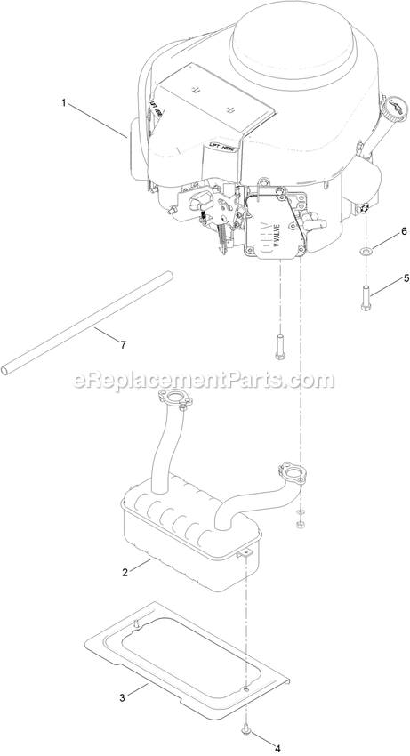Engine And Muffler Assembly Diagram and Parts List for QZE600CKA42200 (404314159-406294344)(2019) Exmark Lawn Mower