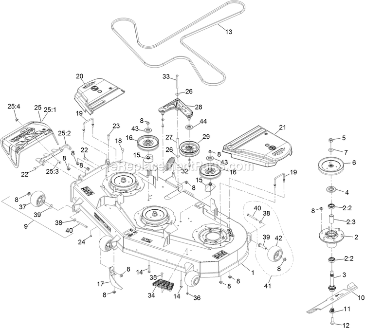 Deck Assembly Diagram and Parts List for RAX730GKA604A3 (408644346-411294211)(2021) Exmark Lawn Mower