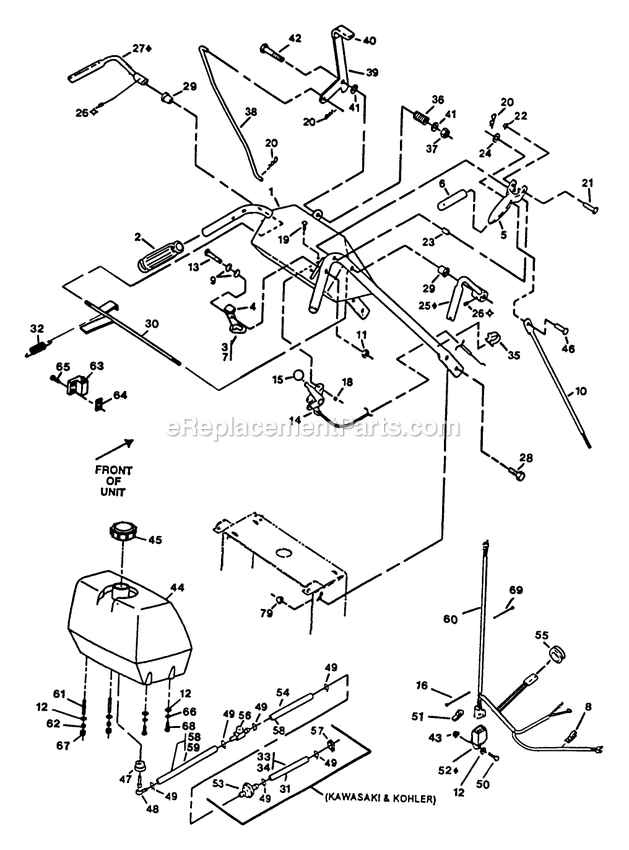 Upper Handles And Controls Diagram and Parts List for M5214KA (130000-149999)(1997) Exmark Lawn Mower