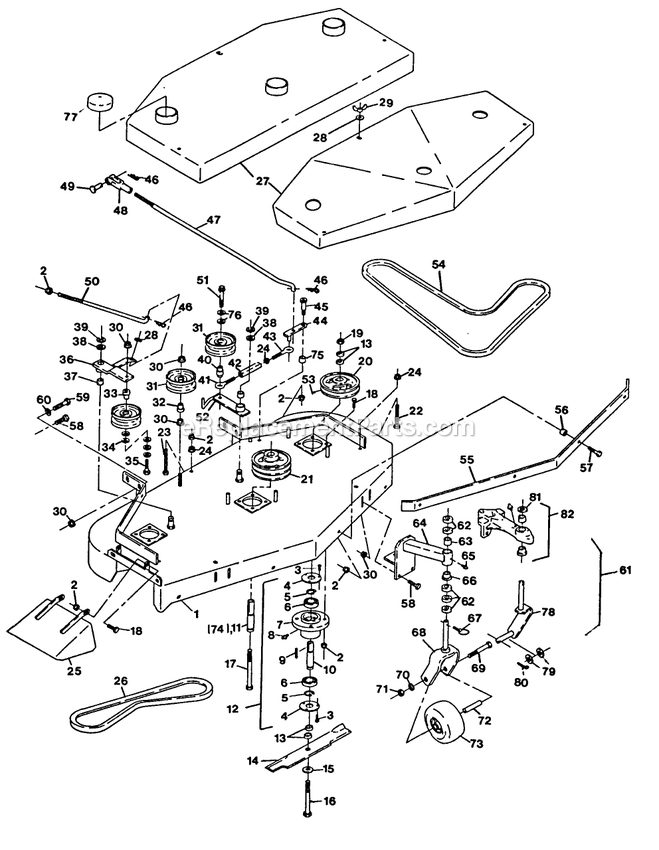 Mower Deck (2) Diagram and Parts List for V32-85B-5 (70000-79999)(1992) Exmark Lawn Mower