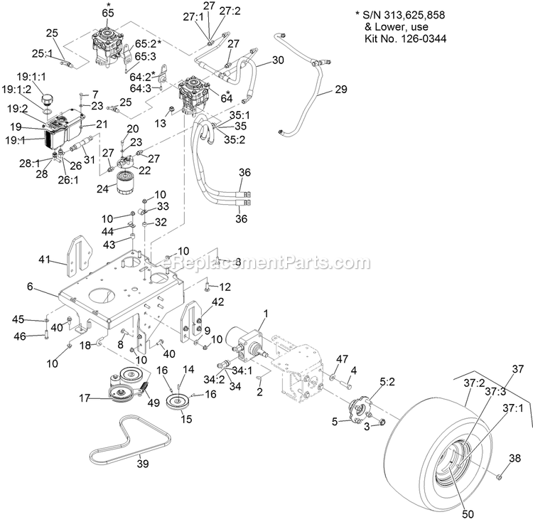 Ground Drive Assembly Diagram and Parts List for VTX651KA484 (313000000-313999999)(2013) Exmark Lawn Mower