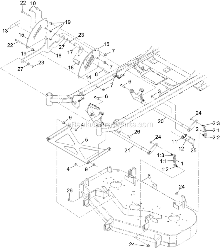 Deck Lift Assembly Diagram and Parts List for PNS20KA443 (920000-999999)(2011) Exmark Lawn Mower