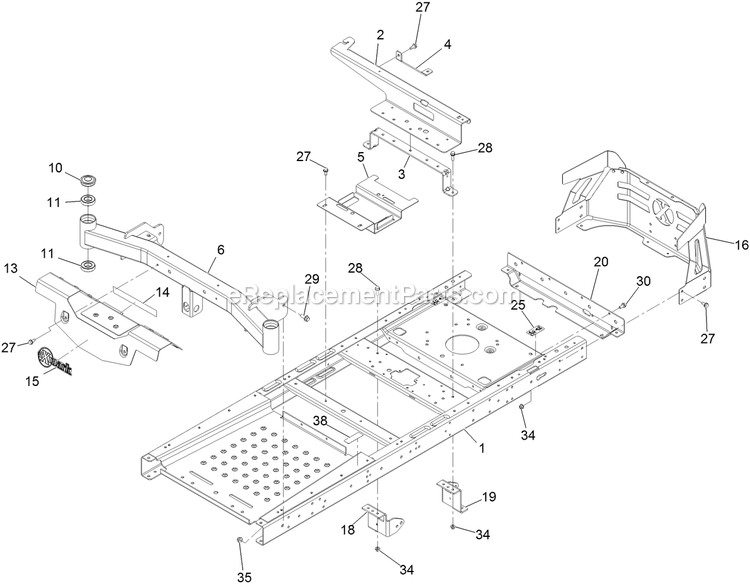 Main Frame Assembly Diagram and Parts List for QZS708GEM50200 (404314159-406294344)(2019) Exmark Lawn Mower