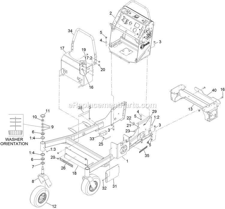 Main Frame Assembly Diagram and Parts List for VTS740PKC52400 (316000000-399999999)(2016) Exmark Lawn Mower