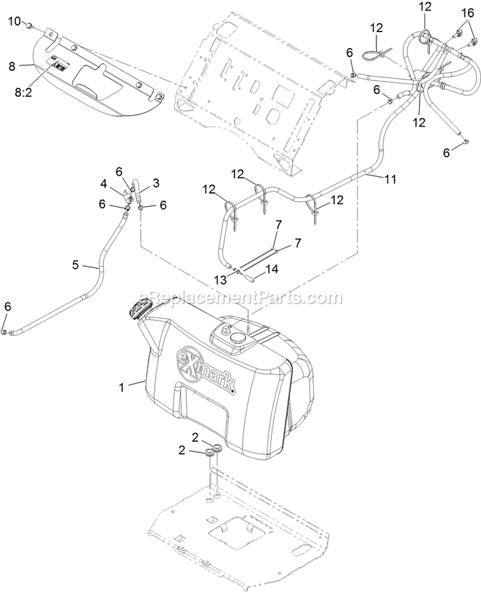Fuel Tank Mounting Assembly Diagram and Parts List for VTS541KA363 (314000000-314999999)(2014) Exmark Lawn Mower