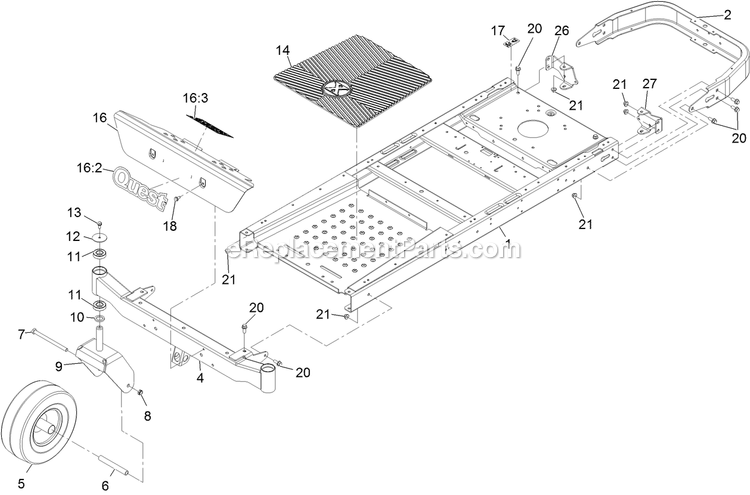 Main Frame And Front Axle Assembly Diagram and Parts List for QTE691KA501 (313000000-313999999)(2013) Exmark Lawn Mower