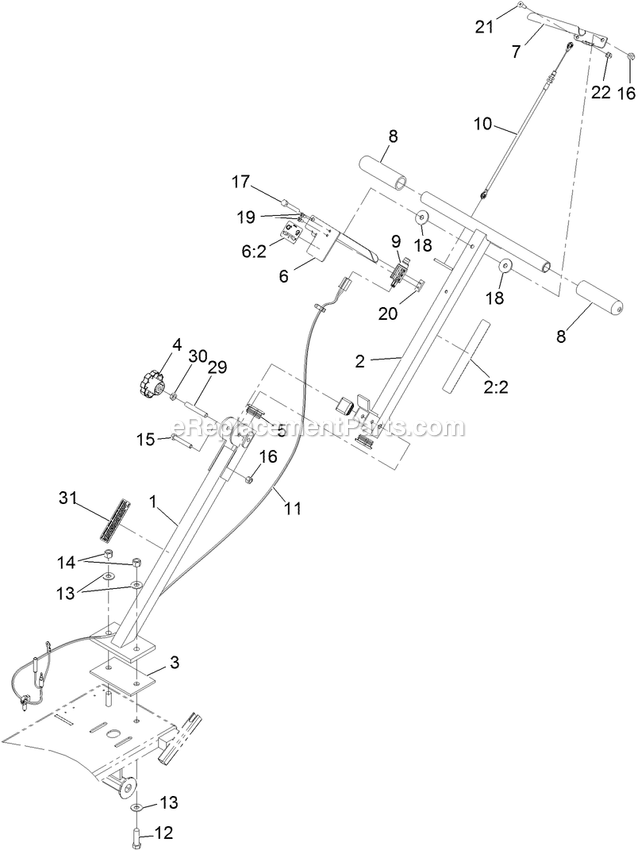 Handle Assembly Diagram and Parts List for SG200HN (312000000-312999999)(2012) Exmark Lawn Tractor Accessories