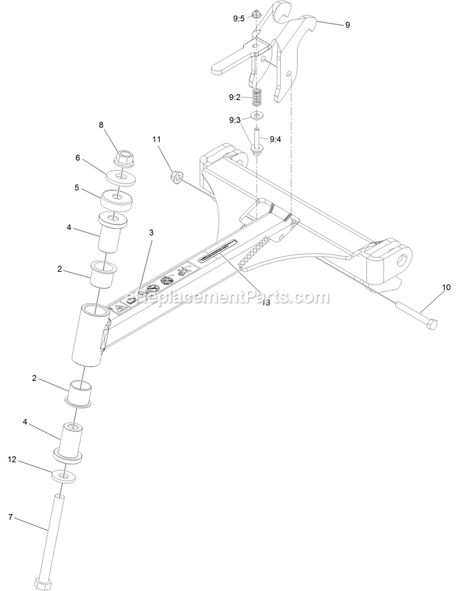 Drawbar Assembly Diagram and Parts List for TTX650EKC604N0 (404314159-406294344)(2019) Exmark Lawn Mower