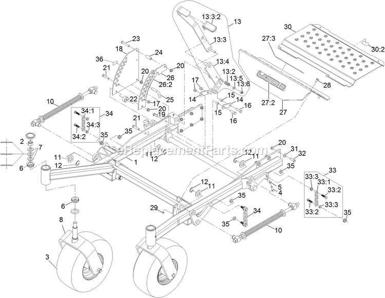 Front Frame Assembly (1) Diagram and Parts List for LZS902DKU72R00 (316000000-399999999)(2016) Exmark Lawn Mower