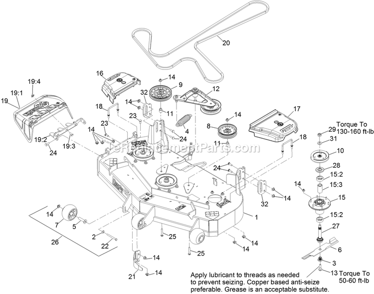 Deck Assembly Diagram and Parts List for LZE600GKA484A2 (315000000-315999999)(2015) Exmark Lawn Mower