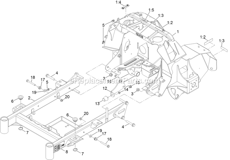 Main Frame Assembly Diagram and Parts List for STE600CKA32300 (406294345-408644345)(2020) Exmark Lawn Mower