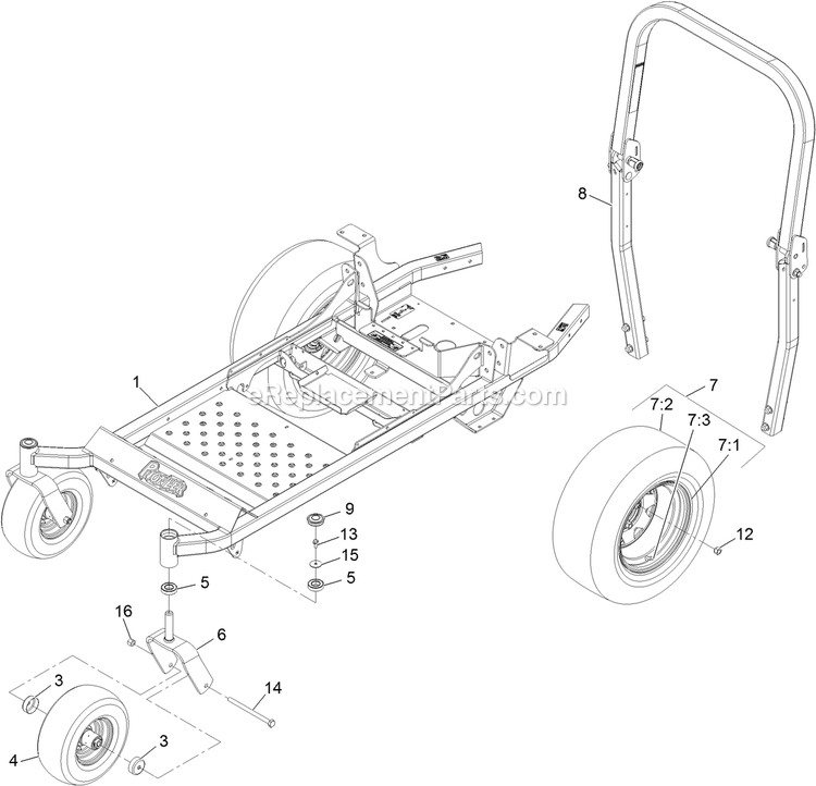 Main Frame Assembly Diagram and Parts List for PNS710KC443 (314000000-314999999)(2014) Exmark Lawn Mower