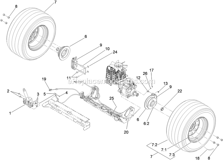 Rear Wheel And Park Brake Assembly Diagram and Parts List for LZS23KC524 (920000-999999)(2011) Exmark Lawn Mower