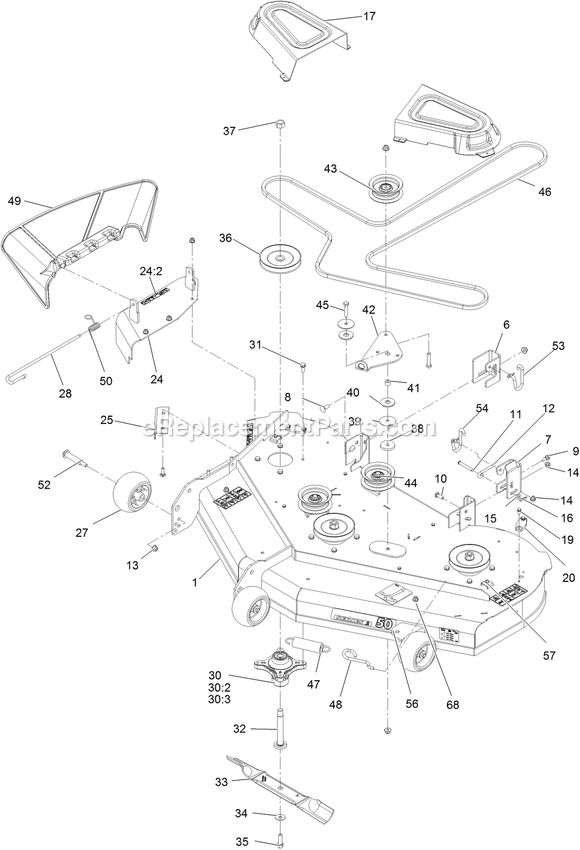 Deck Assembly Diagram and Parts List for QTE708GEM50200 (400000000-402082299)(2017) Exmark Lawn Mower
