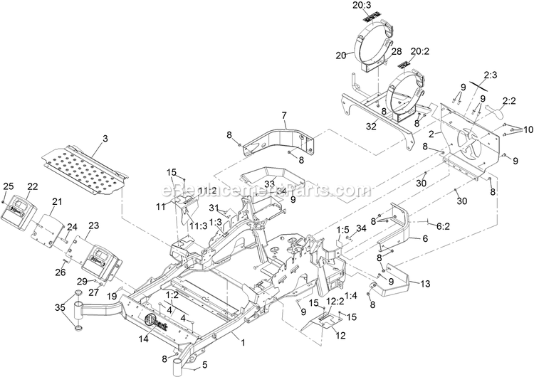 Mainframe Assembly Diagram and Parts List for LZS740PKC60400 (400000000-402082299)(2017) Exmark Lawn Mower
