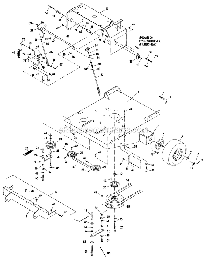Engine Deck Group Diagram and Parts List for TT19KA (190000-219999)(1999) Exmark Lawn Mower