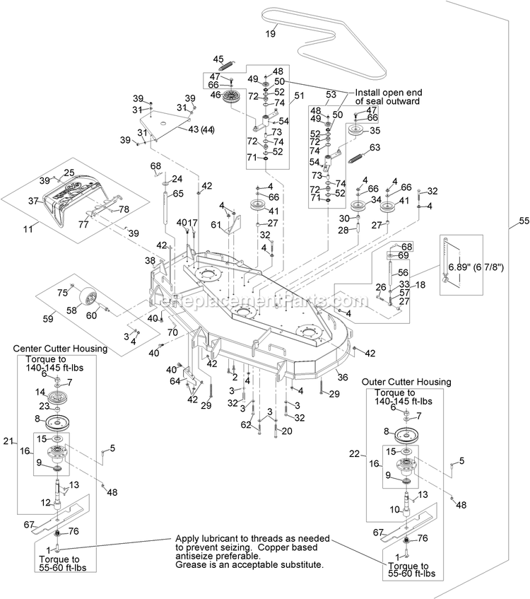 Deck Assembly Diagram and Parts List for FMD604 (313000000-313999999)(2013) Exmark Lawn Mower