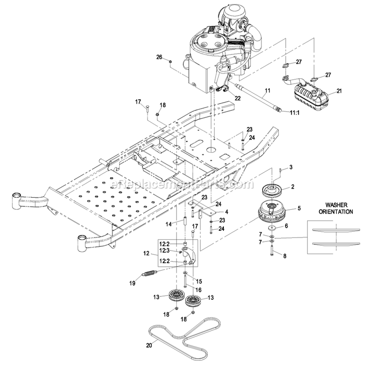 Engine Group 1 Diagram and Parts List for QSP20BV443 (850000-919999)(2010) Exmark Lawn Mower