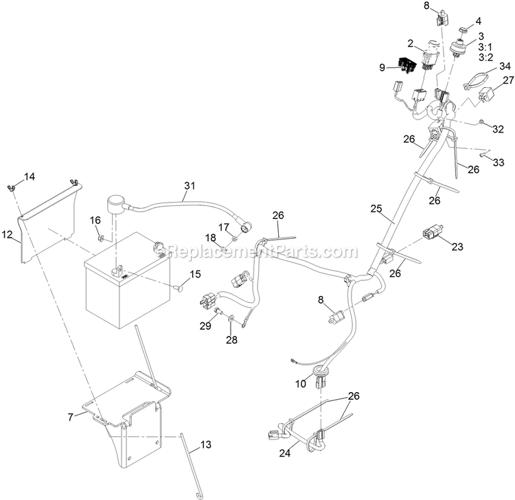 Electrical Assembly Diagram and Parts List for TTS600GKA523E0 (315000000-315999999)(2015) Exmark Lawn Mower