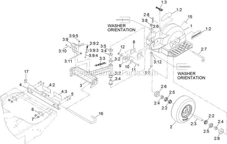 Stand-On Assembly Diagram and Parts List for 116-7223 (316000000-399999999)(2016) Exmark Lawn Tractor Accessories