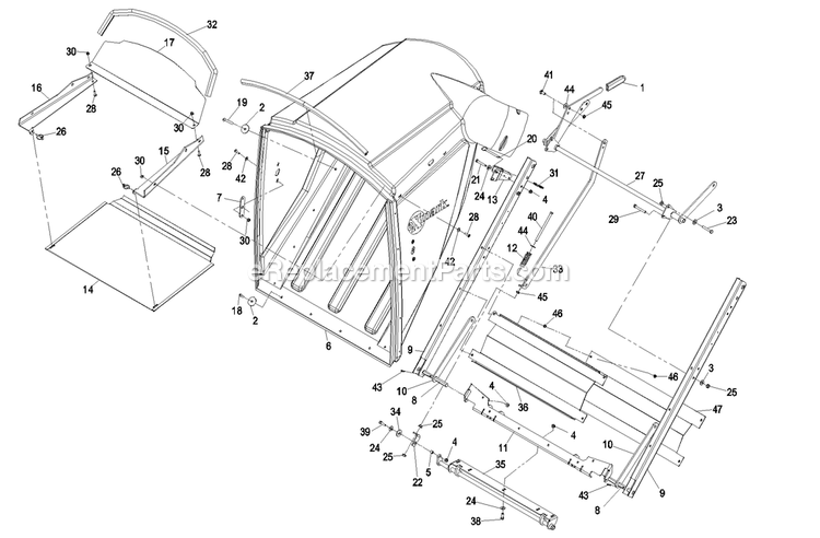 Hopper And Frame Diagram and Parts List for FRCK604 (720000-789999)(2008) Exmark Lawn Tractor Accessories