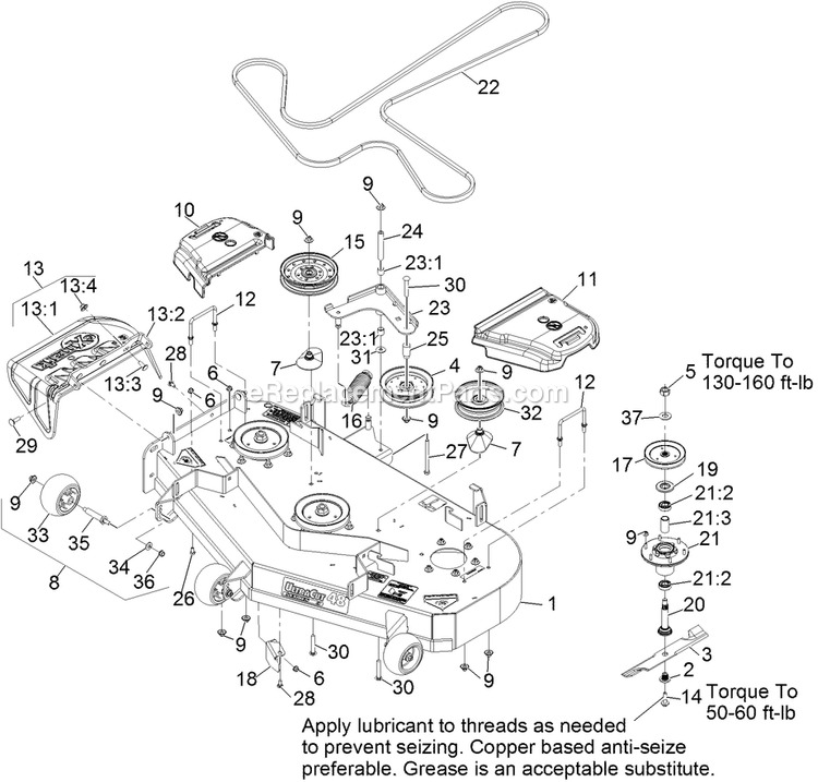 Deck Assembly Diagram and Parts List for PNS651KA483 (313000000-313999999)(2013) Exmark Lawn Mower