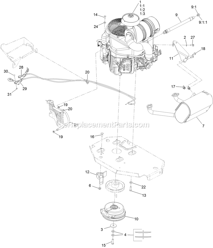 Engine Assembly Diagram and Parts List for LZE651GKA484A2 (406294345-408644345)(2020) Exmark Lawn Mower