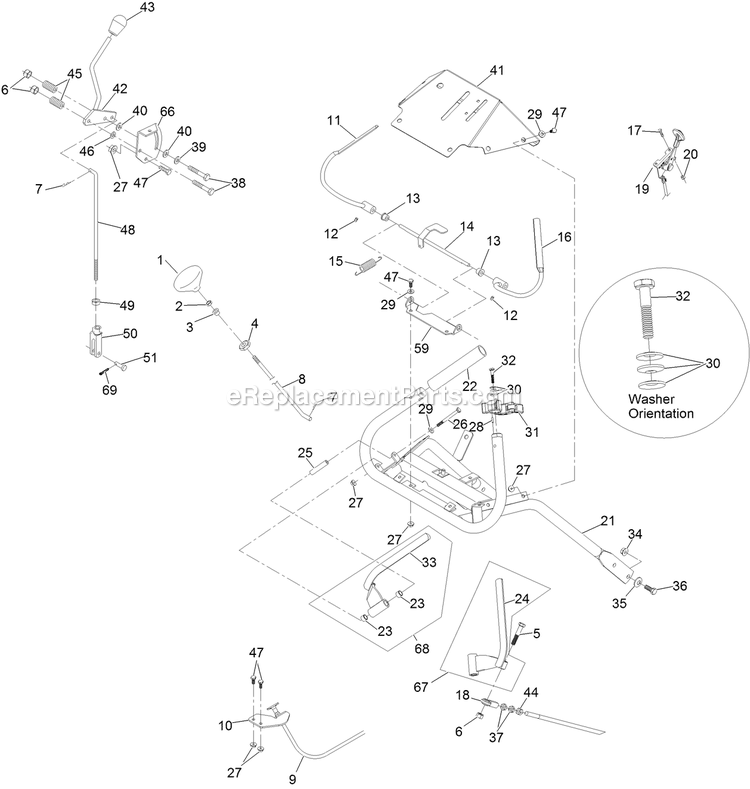 Ecs Upper Handle And Controls Diagram and Parts List for VH481KA362CA (312000000-312999999)(2012) Exmark Lawn Mower