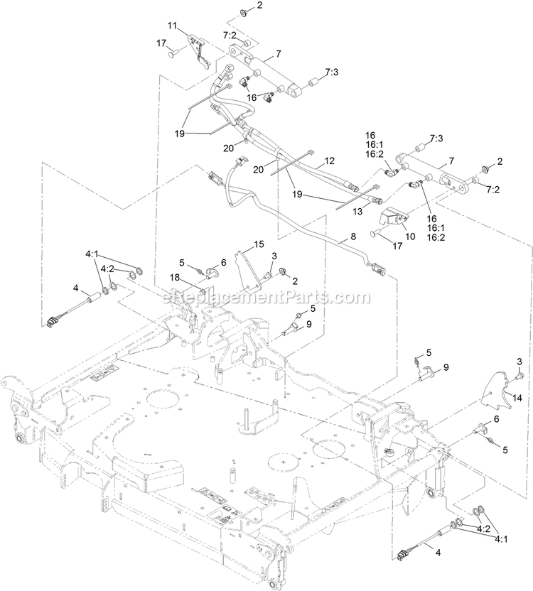 Folding Deck Hydraulic Assembly Diagram and Parts List for LZS88CDYM96RW0 (402082300-404314158)(2018) Exmark Lawn Mower