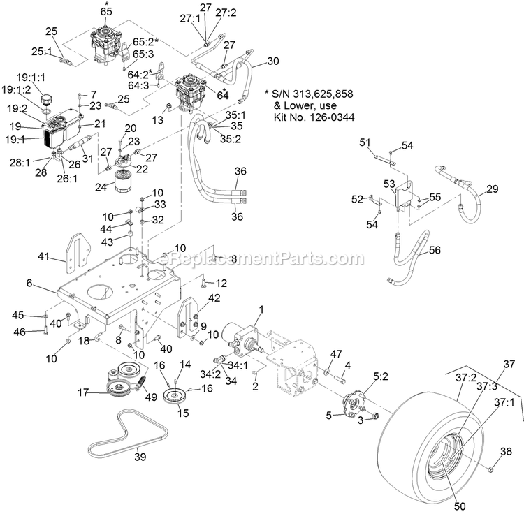 Ground Drive Assembly Diagram and Parts List for VTX730EKC524 (313000000-313999999)(2013) Exmark Lawn Mower